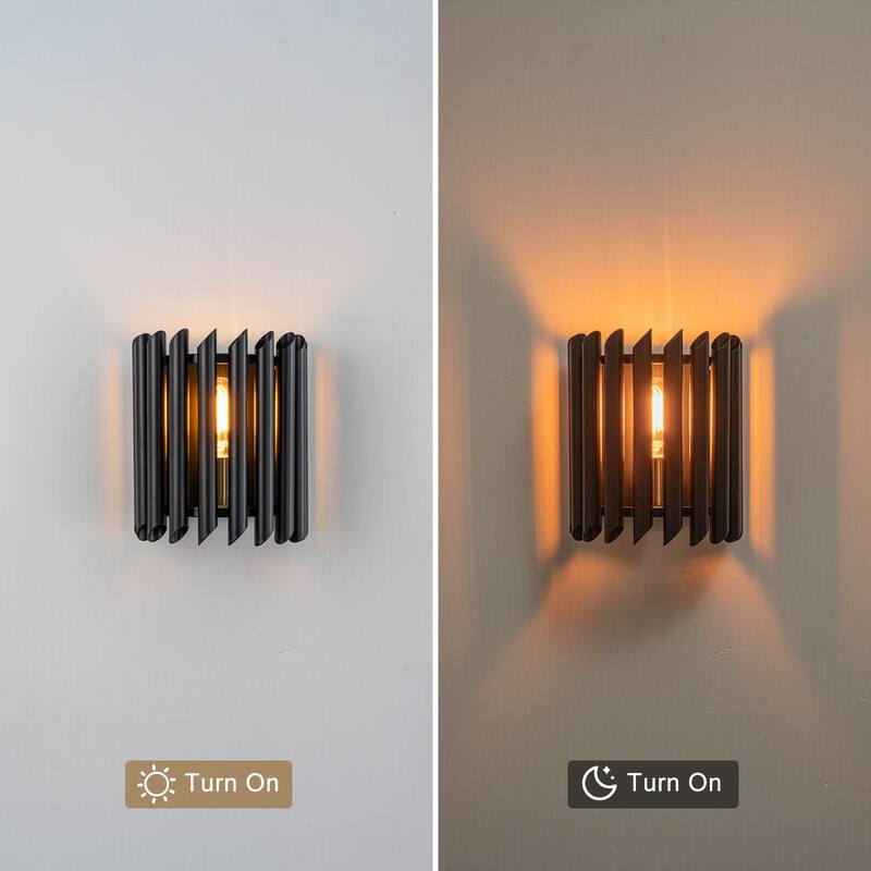 Black Angled Slatted Cylinder Wall Sconce Modern Industrial Light