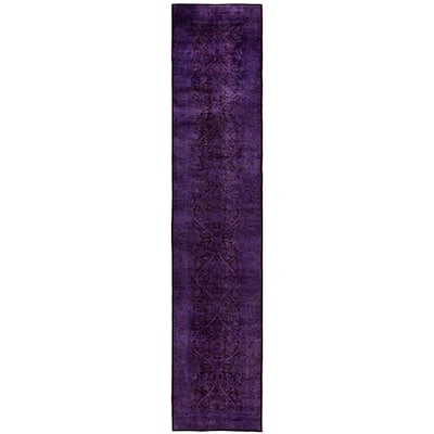 Overdyed One-of-a-Kind Hand-Knotted Runner Rug - Purple - 2' 7" x 12' 9"
