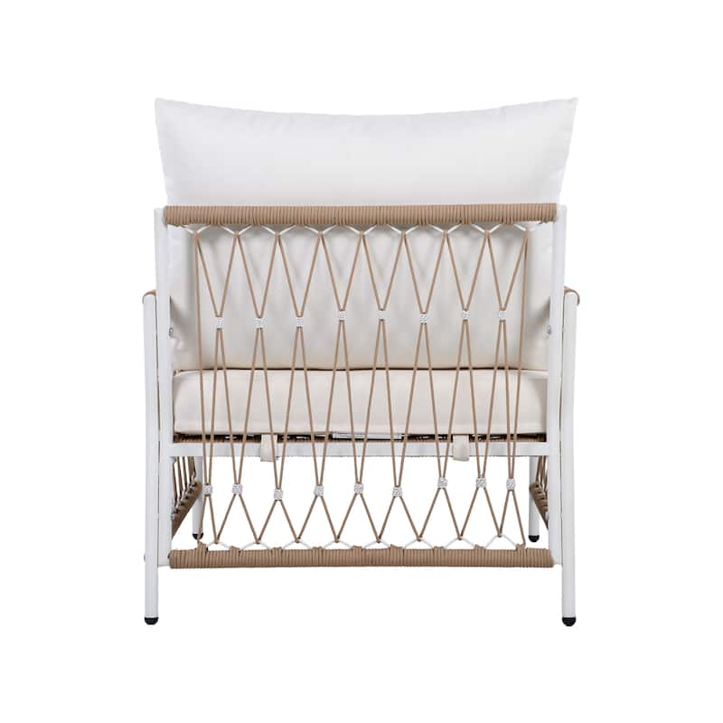 Roomfitters 3-Piece Outdoor Conversation Set with 2 Lounge Chairs and Glass Side Table, Handwoven Rope Patio Furniture