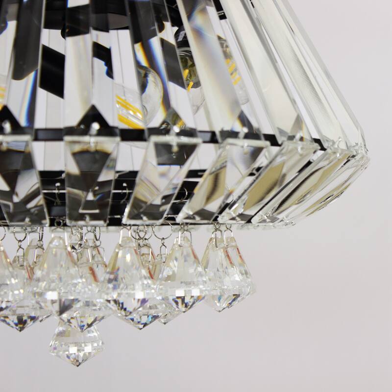 52" Modern Black Downrod Mount Crystal Ceiling Fan with Light and Remote Control - 52 in. D x 52 in. W x 21.6 in. H