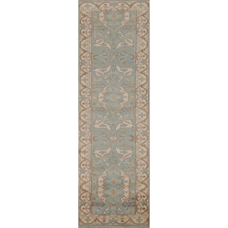 Light Blue Oushak Oriental Runner Rug Handmade Bedroom Wool Carpet - 2'6" x 10'0"