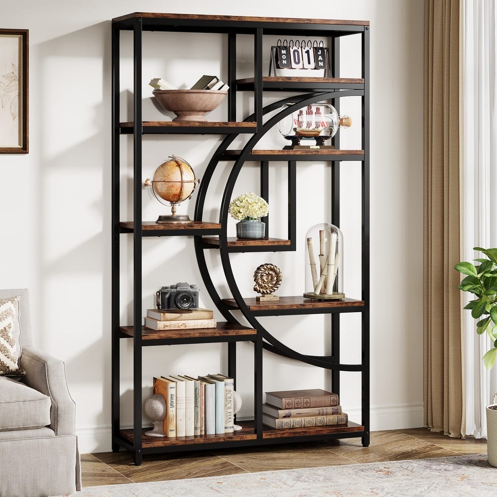 Bookshelf Industrial 5 Tier Etagere Bookcase, Freestanding Tall Bookshelves