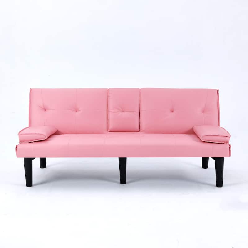 The 67-inch PVC multi-functional sofa bed, with a foldable and cup holder design