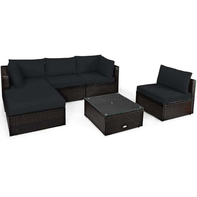 Costway 6PCS Outdoor Patio Rattan Furniture Set Cushioned Sectional