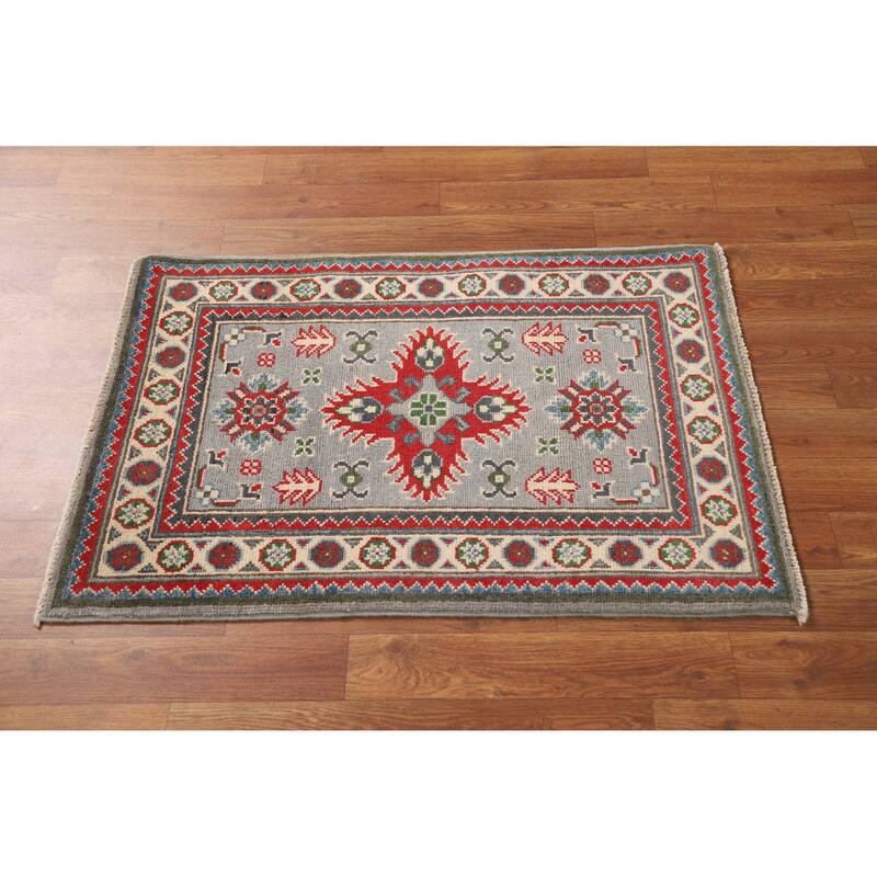 Gray Kazak Oriental Rug Handmade Traditional Wool Carpet - 2'0"x 3'0"