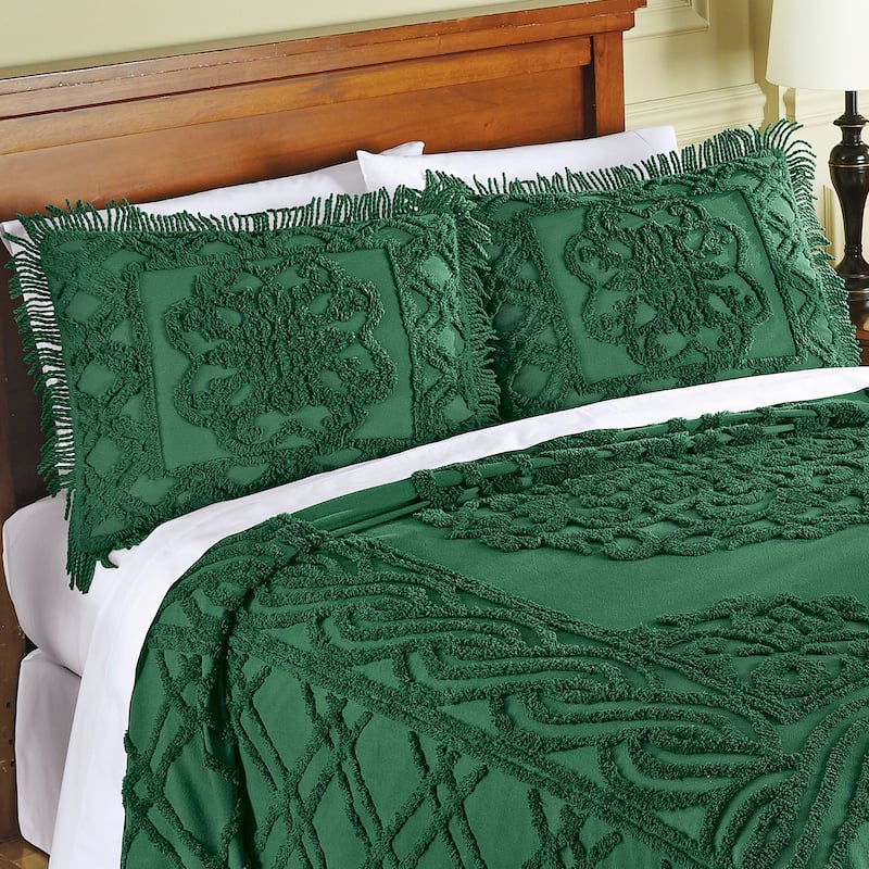 Elegant Chenille Fringe Pillow Sham - Green