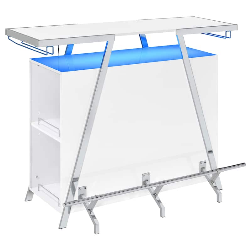 Araceli White High Gloss Freestanding LED Home Bar Cabinet - White High Gloss