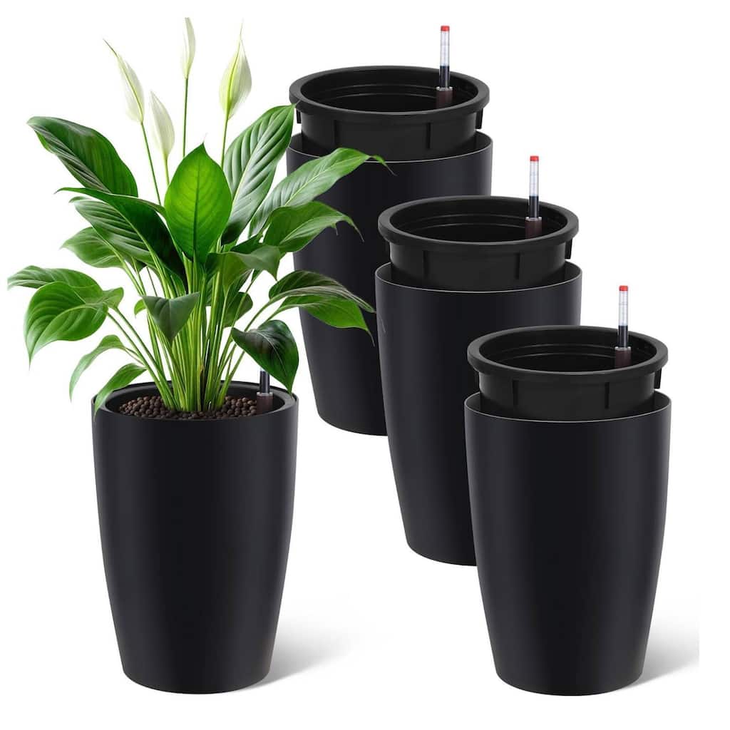 Set of 4 16" Outdoor Indoor Planter Pots with Drainage Holes for Garden, Patio, Balcony, Lounge