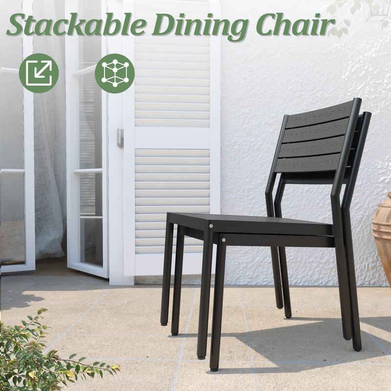 Pellebant 7/9PC Outdoor Rectangle Aluminum Dining Table with Stackable Chairs