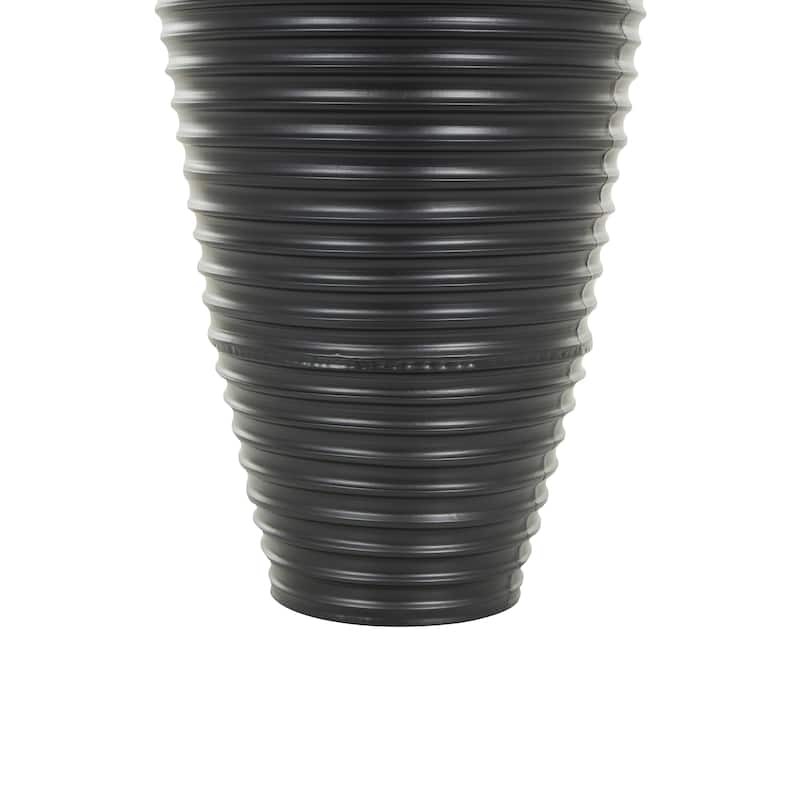 Black Metal Ribbed Tall Floor Decorative Vase with Horizontal Grooves (Set of 3)