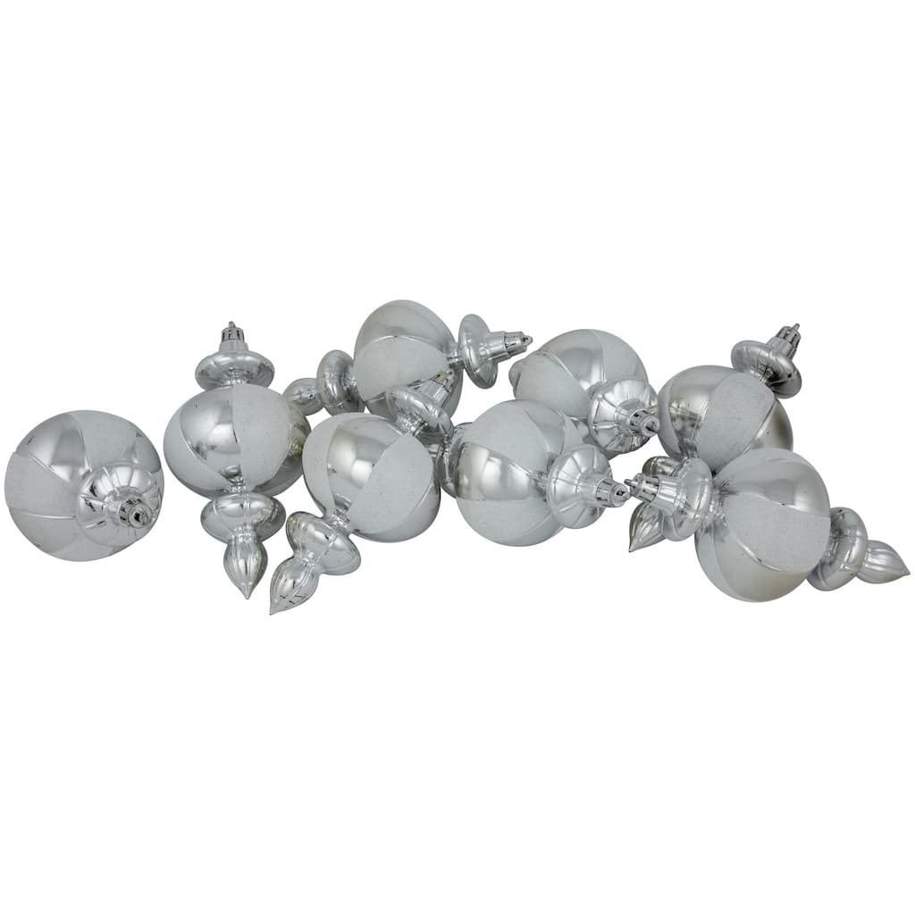 8-Count Silver and White Shatterproof Finial Christmas Ornaments, 6"