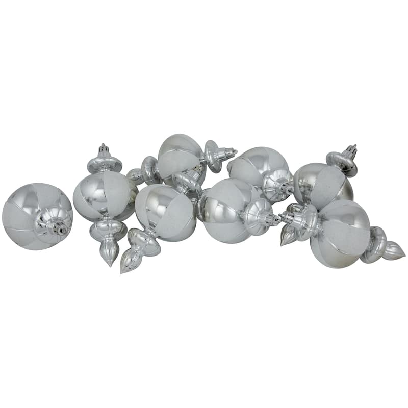 8-Count Silver and White Shatterproof Finial Christmas Ornaments, 6"