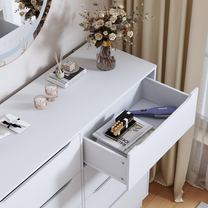 Wooden White Dresser for Bedroom, 9 Drawer/8 Drawers Double Dressers & Chest of Drawers, Large Clothing Storage Cabinet