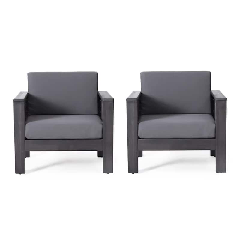 ( Set of 2) Outdoor Acacia Wood Club Chairs with Cushions,27.75"D x 32"W x 27.75"H