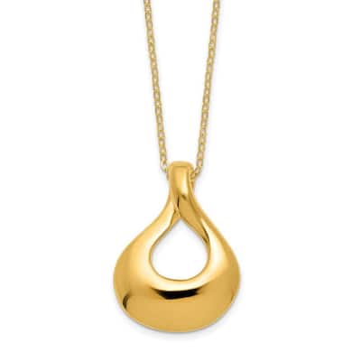 Curata14k Yellow Gold Polished 14.6mm Tear Drop Necklace, 18"