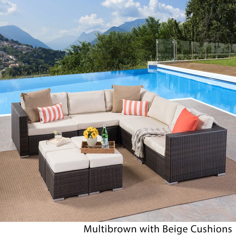 Santa Rosa Outdoor 5 Seater Wicker Sectional Sofa Set with Aluminum Frame and Cushions by Christopher Knight Home