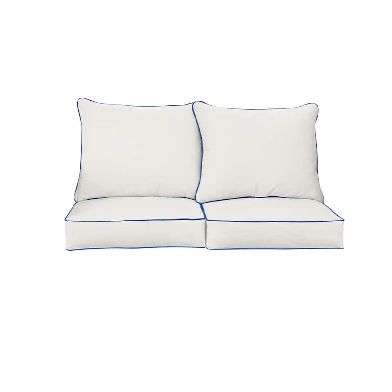 Sorra Home Sunbrella Outdoor Loveseat Pillow and Cushion Set - 25 in W x 25 in D x 5 in H - Canvas True Blue