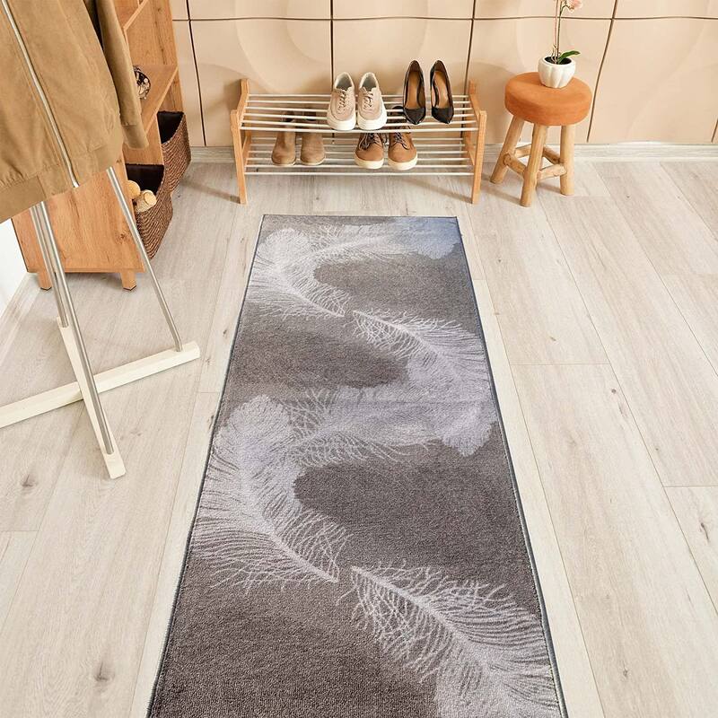 Custom Size Feather Design 31 Inch Wide Non-Slip Stair Runner Rug