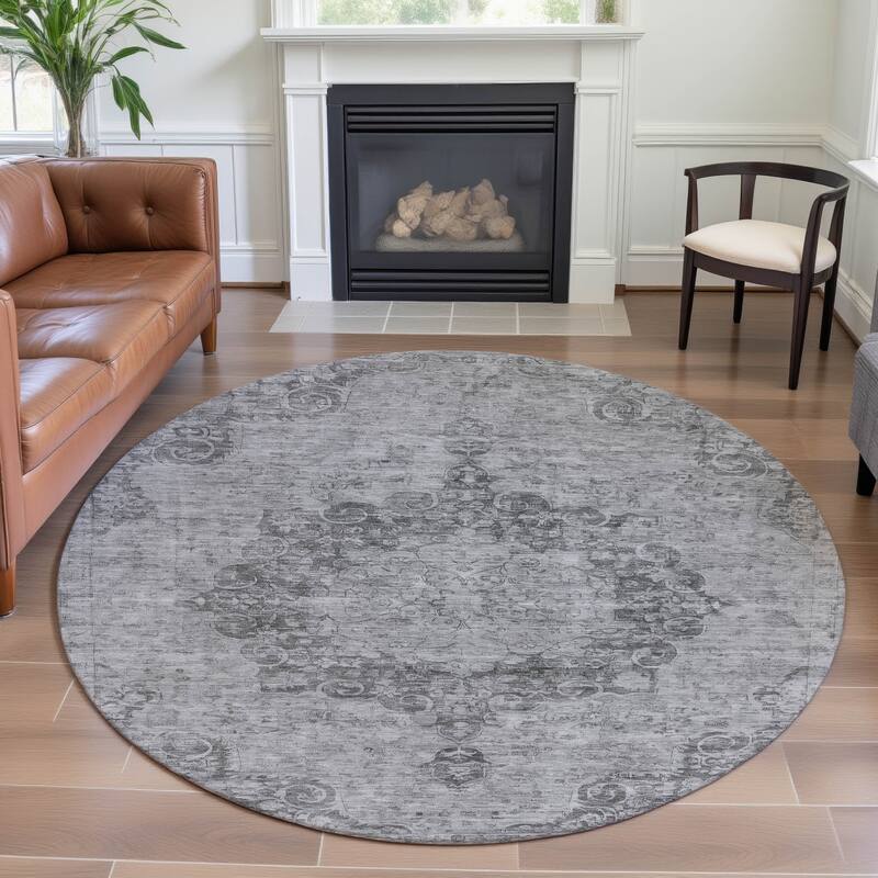 Premium Washable Super Soft Vintage Traditional Mayfield Rug - Silver - 8' x 8'