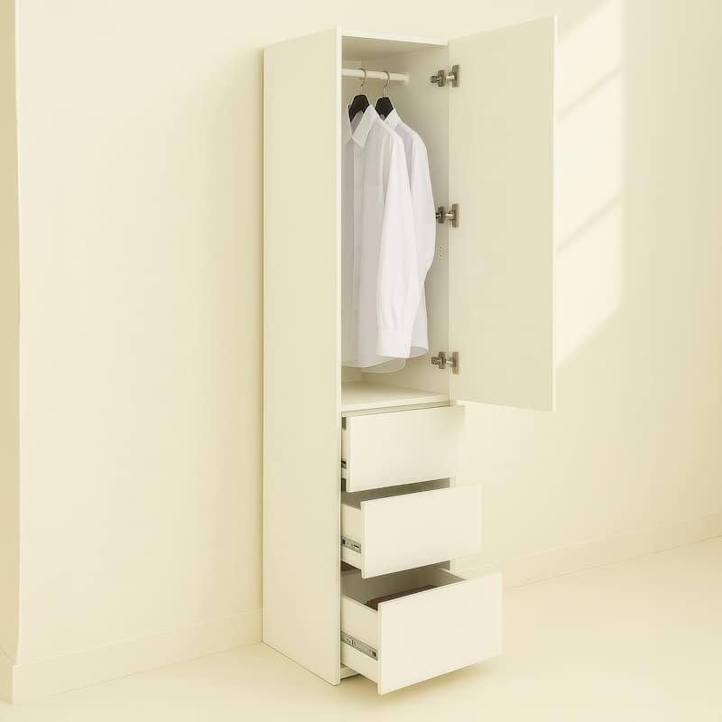 Elise Slim Modular Wood Closet Cabinet with Drawers in White - 15.7"D x 17.72"W x 70.9"H