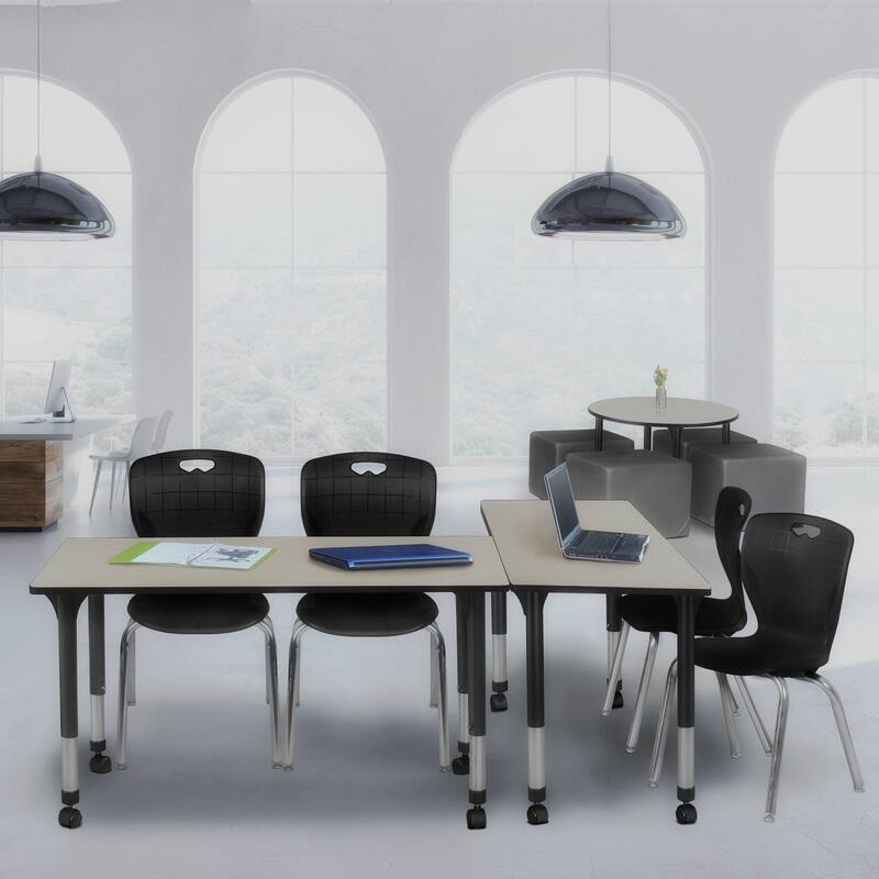 48 in. Height Adjustable Mobile Classroom Table - Maple & 2 18-in Stack Chairs- Black - 24