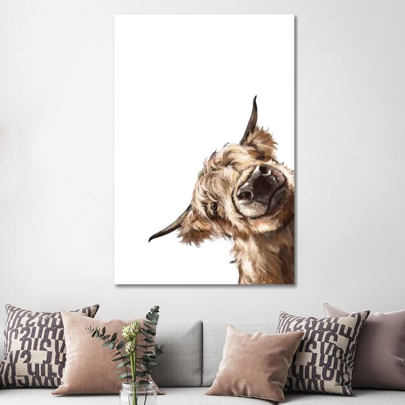 iCanvas "Sneaky Highland Cow" by Big Nose Work Canvas Print