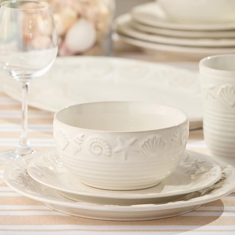 Certified International Coastline Cream 5.25" Ice Cream/Dessert Bowls, Set of 4 - 6.00"L x 6.00"W x 3.00"H