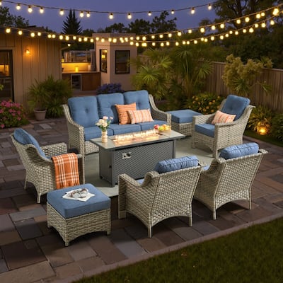 XIZZI 8-piece Outdoor Patio Furniture Set with 54" Fire Table