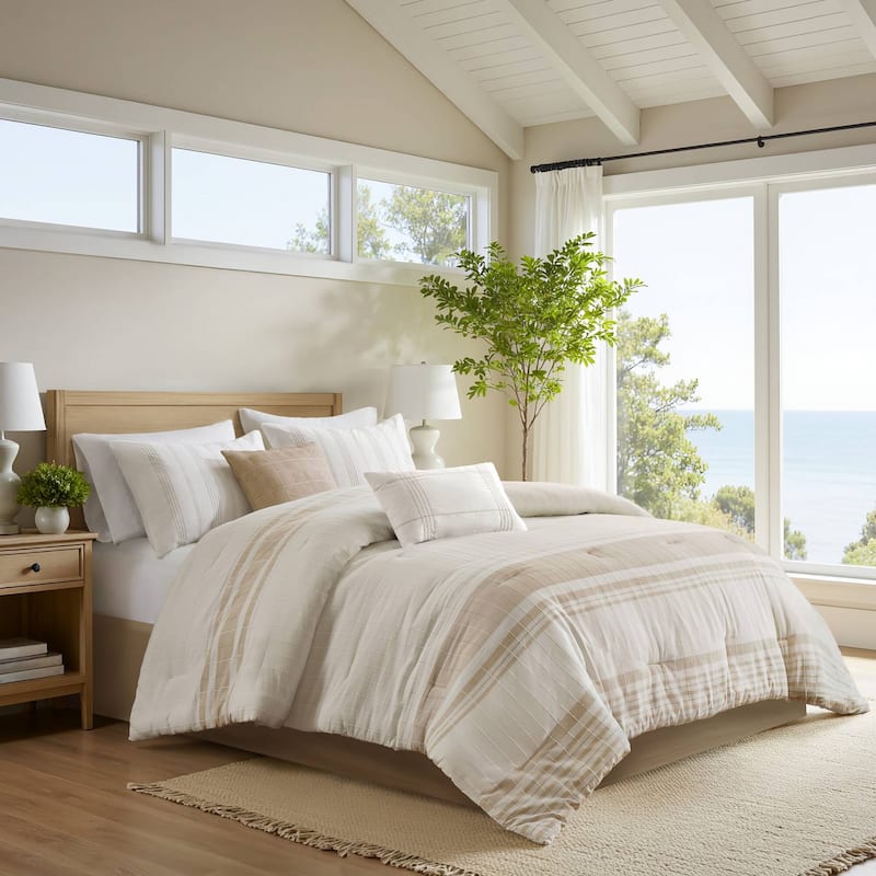 Harbor House Morgan 6 Piece Cotton Jacquard Oversized Comforter Set - Ivory/Taupe - California King