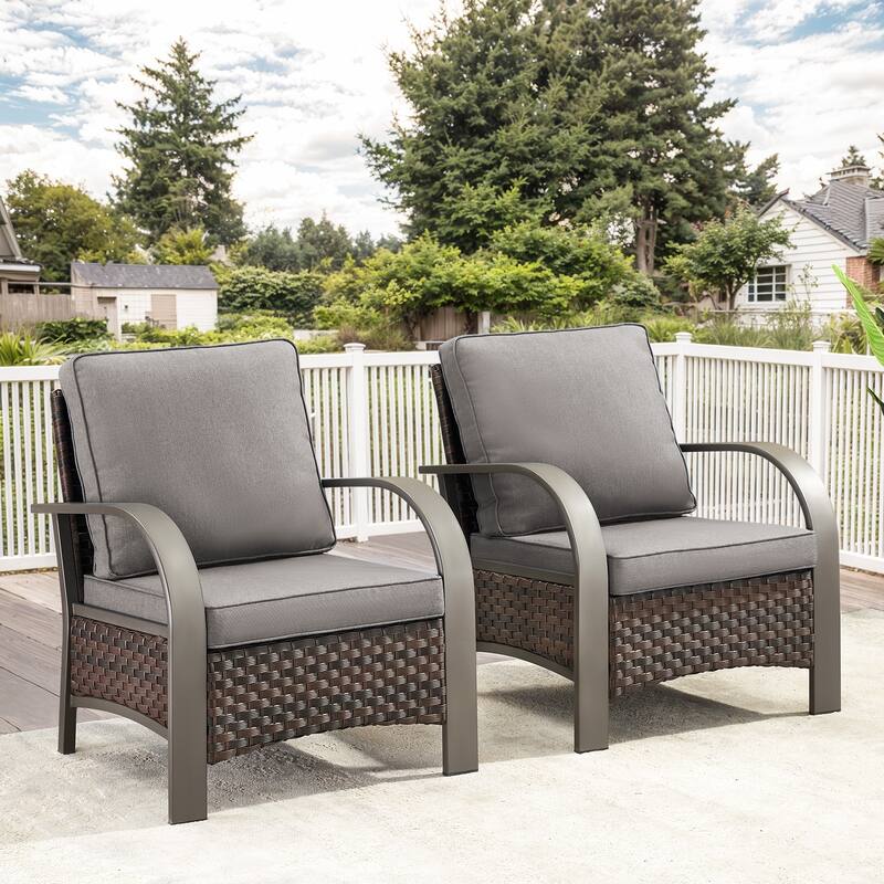 Gymojoy Industrial Style Outdoor Wicker Patio Chairs Set of 2 - 2-Piece - Grey