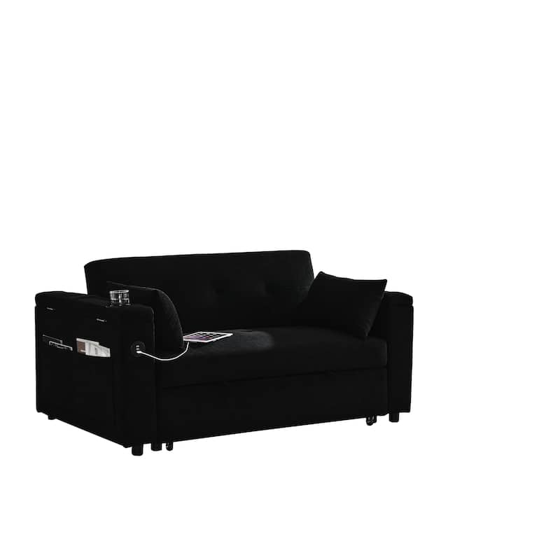 54" Pull-Out Sleeper Sofa Bed Double Seat Recliner Sofa Bed