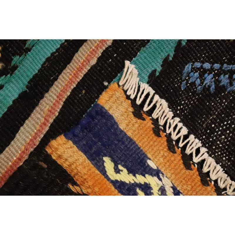 Hand Woven Oriental 100% Wool Carpet Southwestern Tribal Black Kilim Runner Rug - 9' 6'' X 3' 4''