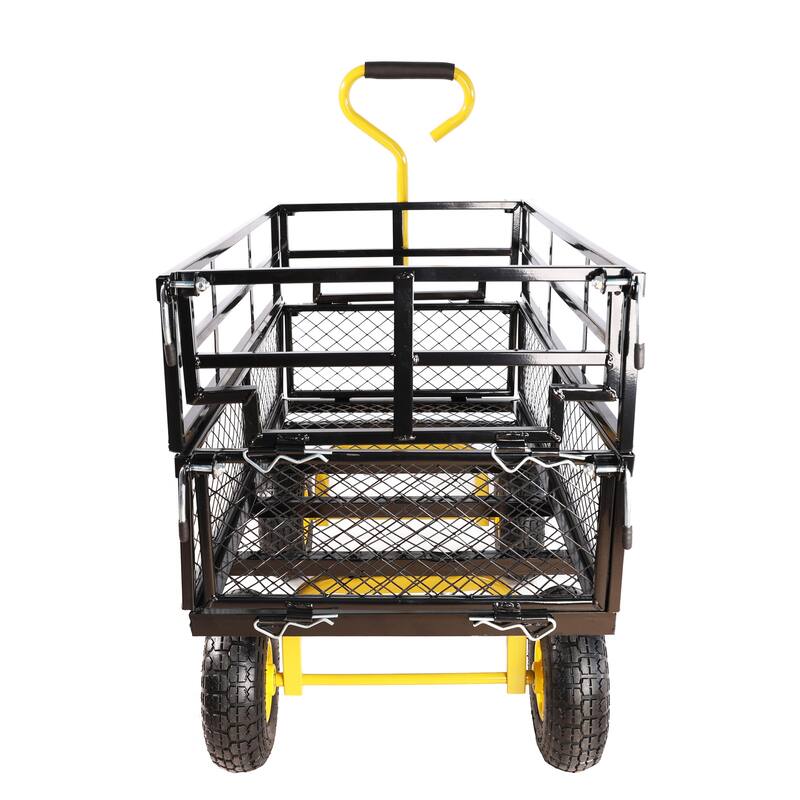 Multi-Functional Tool Cart - 600 lb Capacity Garden Cart with Spacious Bed and Inflatable Tires for Outdoor Projects - Metal