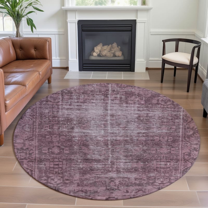 Premium Washable Super Soft Vintage Traditional Mayfield Rug - Merlot - 8' x 8'