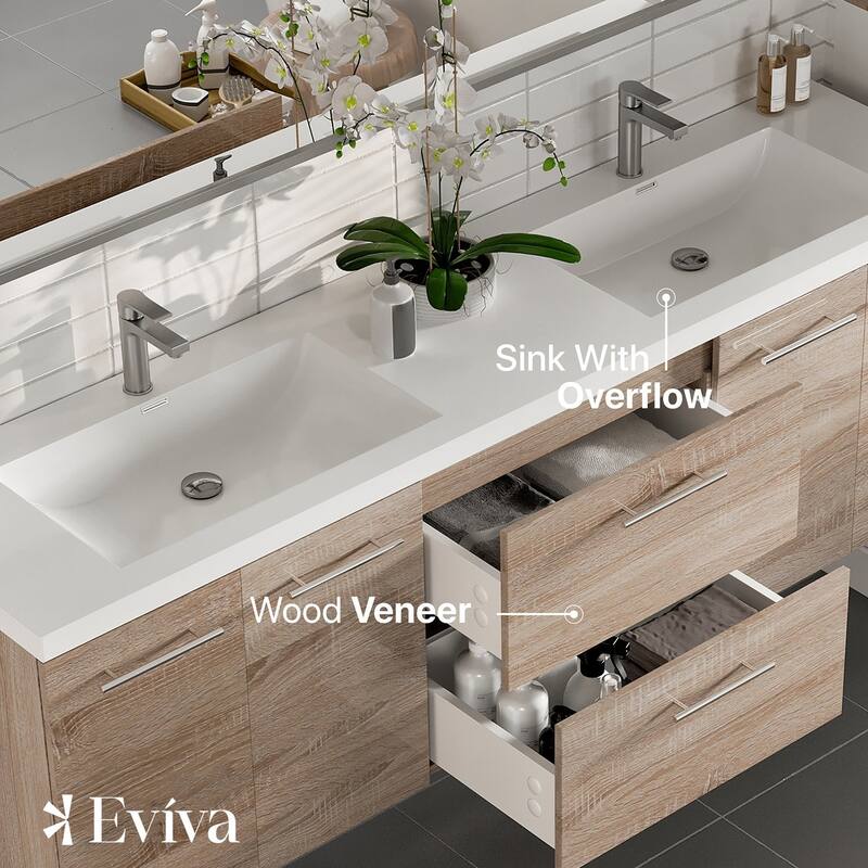 Eviva Axis 72" White Oak DS Bath Vanity with Acrylic Top