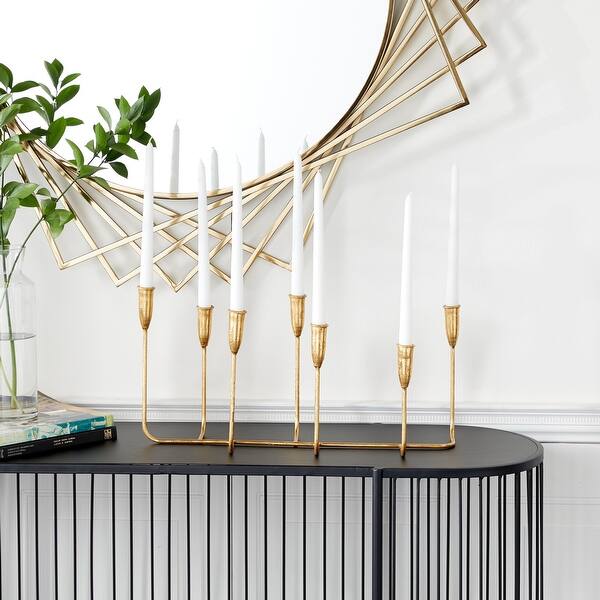 slide 2 of 17, CosmoLiving by Cosmopolitan Gold Metal Long Tapered 7 Holder Decorative Candelabra Gold