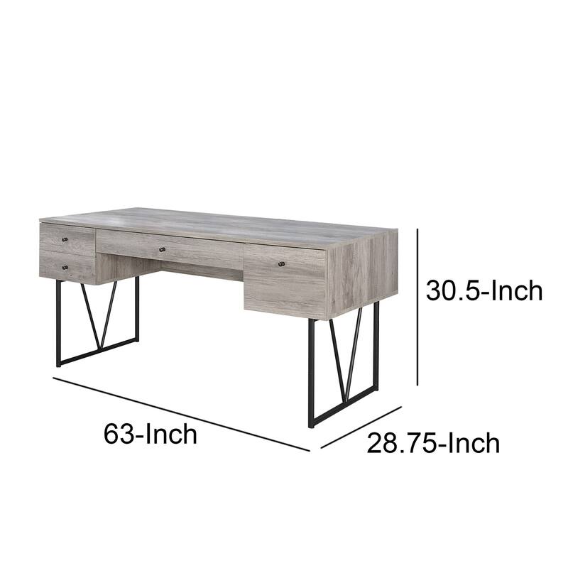 Writing Desk 4 Drawer - Chic Southwestern Style Desk, Driftwood Gray Finish, Home Office Desk
