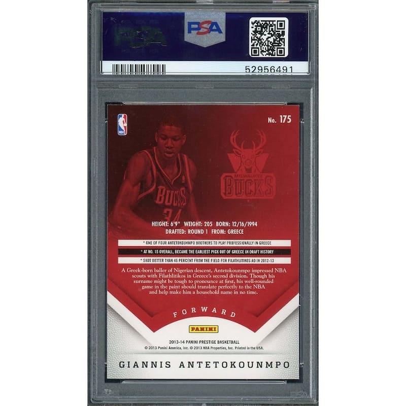 Giannis Antetokounmpo 2013 Panini Prestige Basketball Rookie Card RC #175 PSA 9 - 8'6" x 11'6"