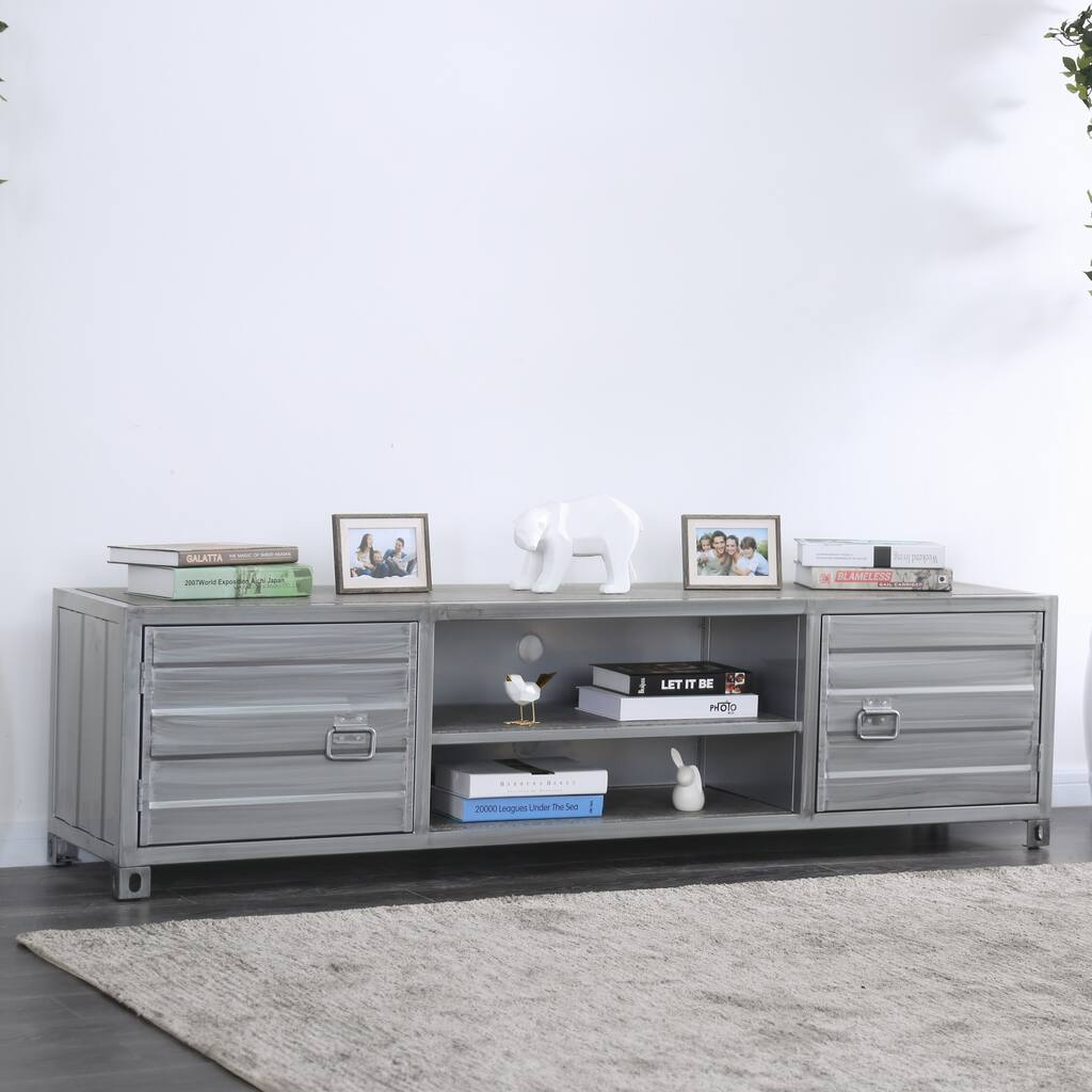 Furniture of America Palu Industrial 72-inch Silver Metal TV Stand