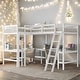 preview thumbnail 1 of 10, Wood Twin Size L-Shaped Loft Bed with Ladder and 2 Built-in L-Shaped Desks White