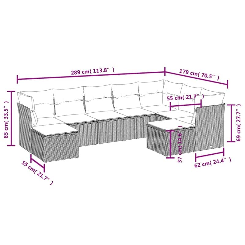 vidaXL Garden Sofa Set Beige and Cream PE rattan and Powder-Coated Steel - 21.7 x 21.7 x 14.6