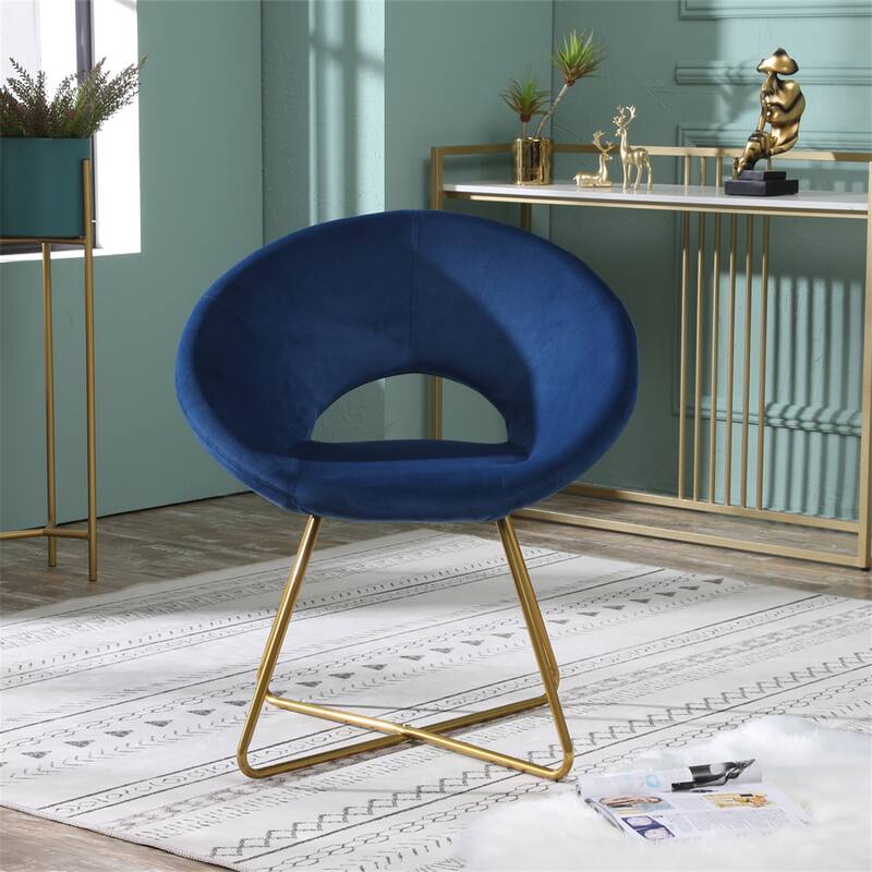 Silky Velvet Upholstered Accent Chair with Gold Tone Finished Base - Blue