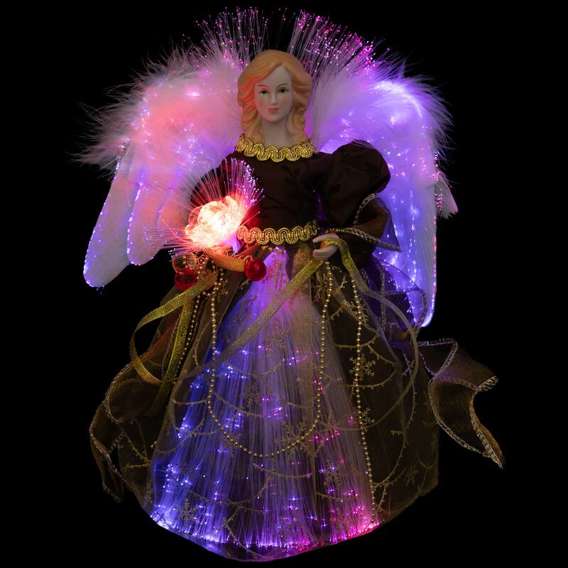 Color Changing Fiber Optic Christmas Angel Tree Topper - 12" - Brown