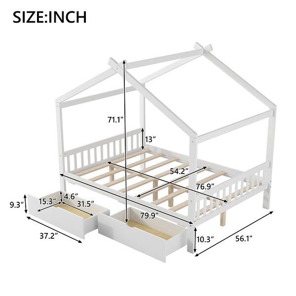 dimension image slide 1 of 2, Full Size Platform Bed w/Drawers, Headboard, Footboard, Roof Design