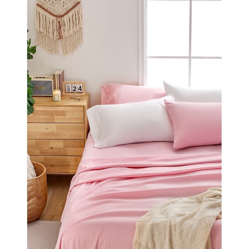 Sonive Eco-friendly Unifi Repreve Recycle Bedding Sheets set 4 Piece - Pink - Queen