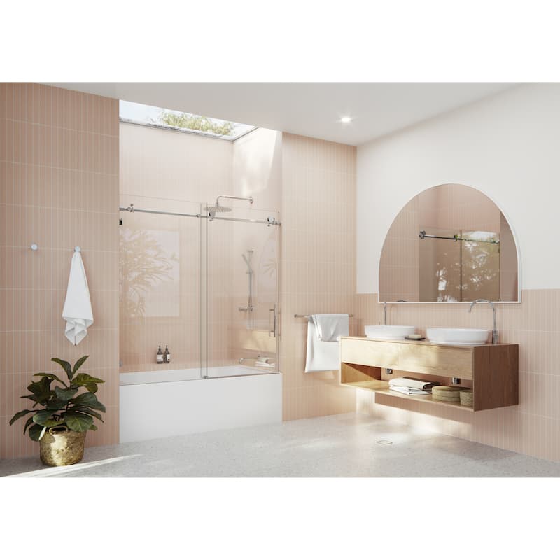 Glass Warehouse 56 in. - 60 in. x 60in. Frameless Bath Tub Sliding Shower Door