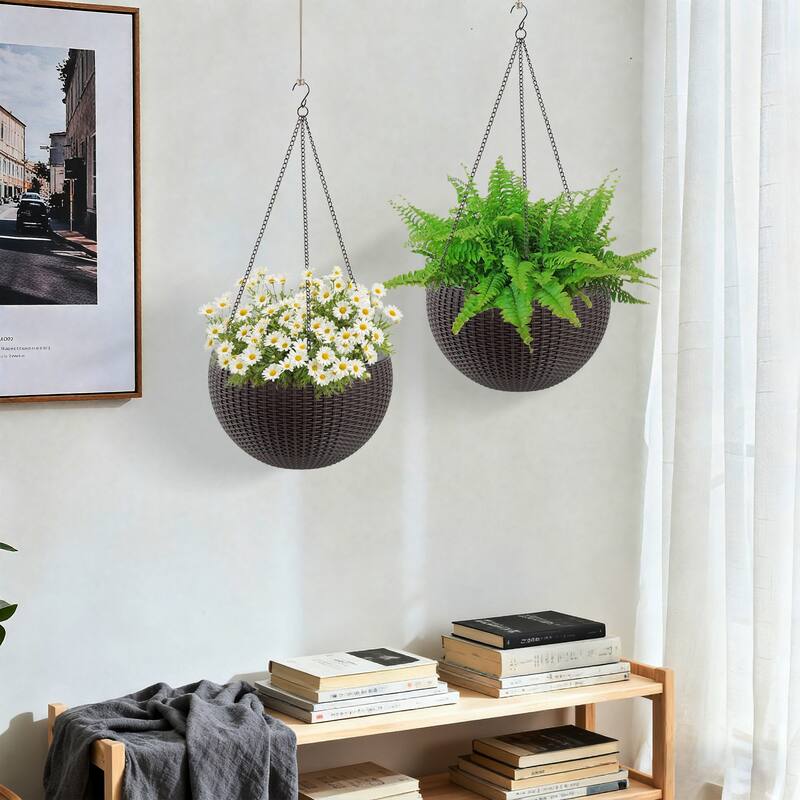 13.4 inch Self-Watering Hanging Rattan-Inspired Planter Large Capacity, Root-Rot Resistant Water Storage