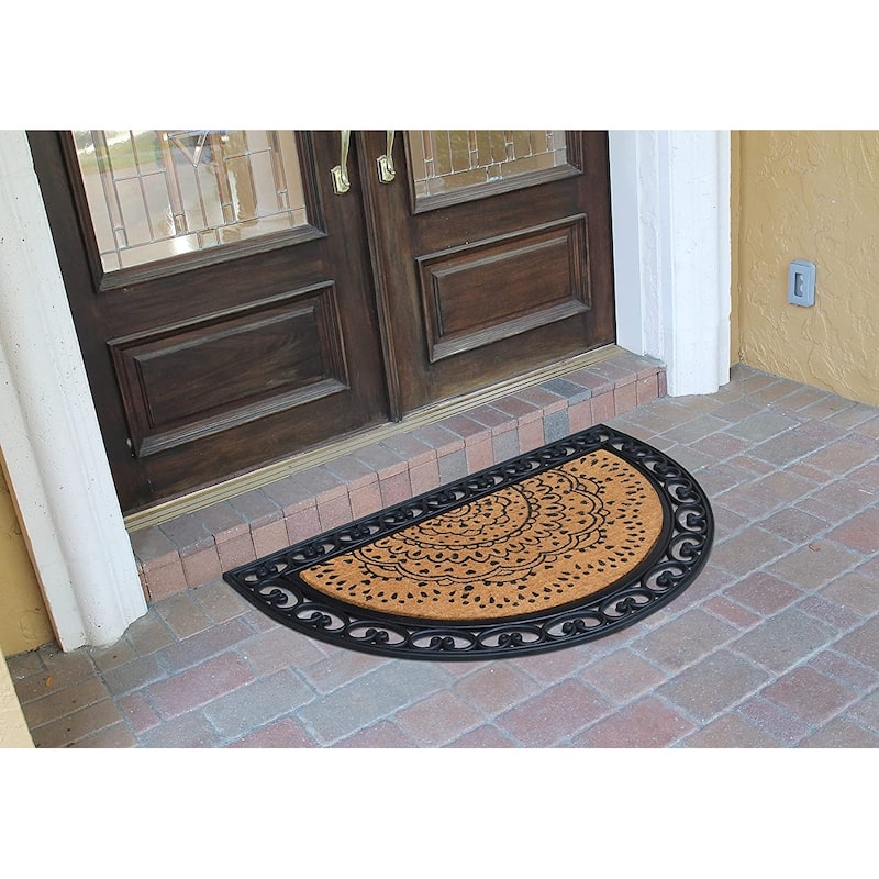 Floral Design Half Round Rubber and Coir Large Outdoor Entrance Durable Doormat 30"X48"