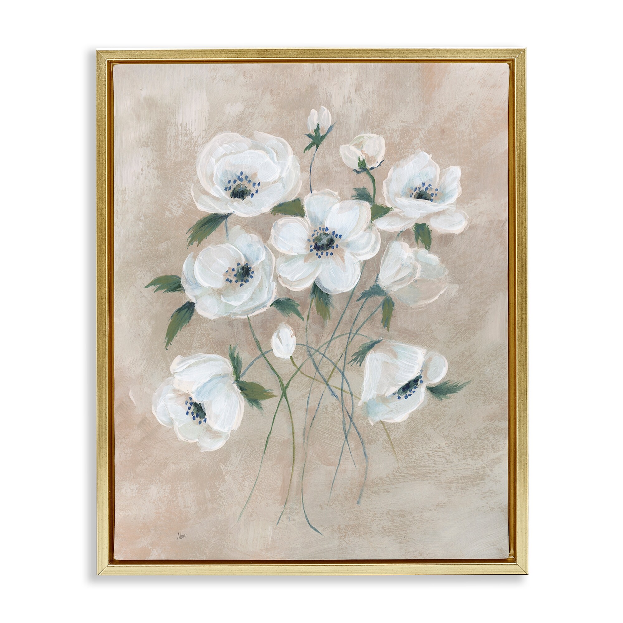 Stupell Beige Neutral Flowers Framed Floater Canvas Wall Art Design By Nan