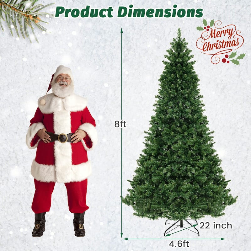 Gymax 6/7/8 FT Pre-Lit Artificial Christmas Tree Hinged Xmas Tree w/